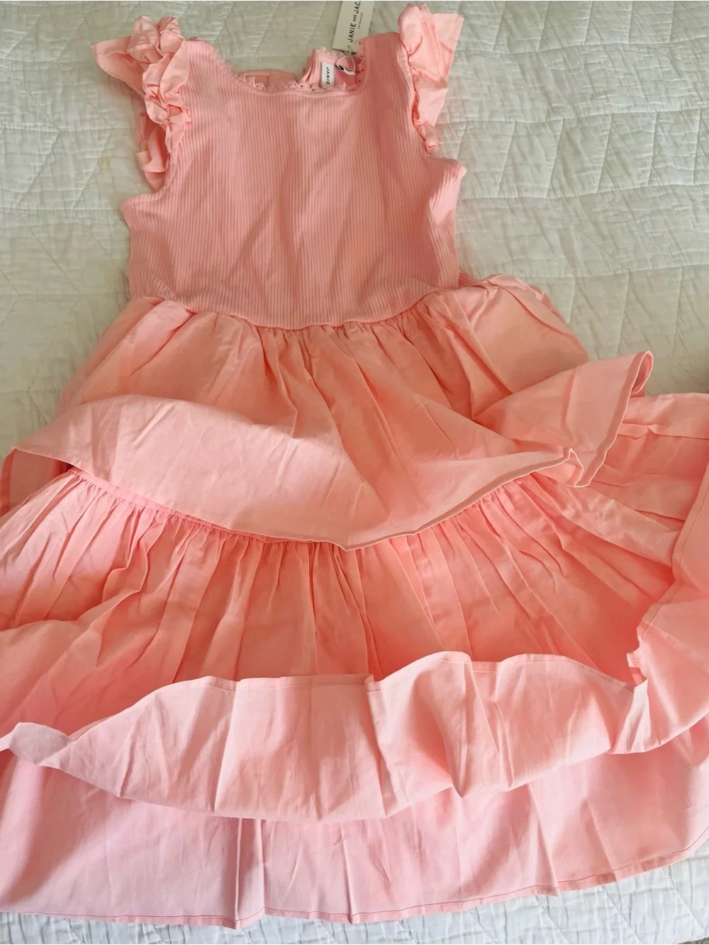 Janie and Jack Light Pink Ribbed Tank tiered with Ruffle Trim